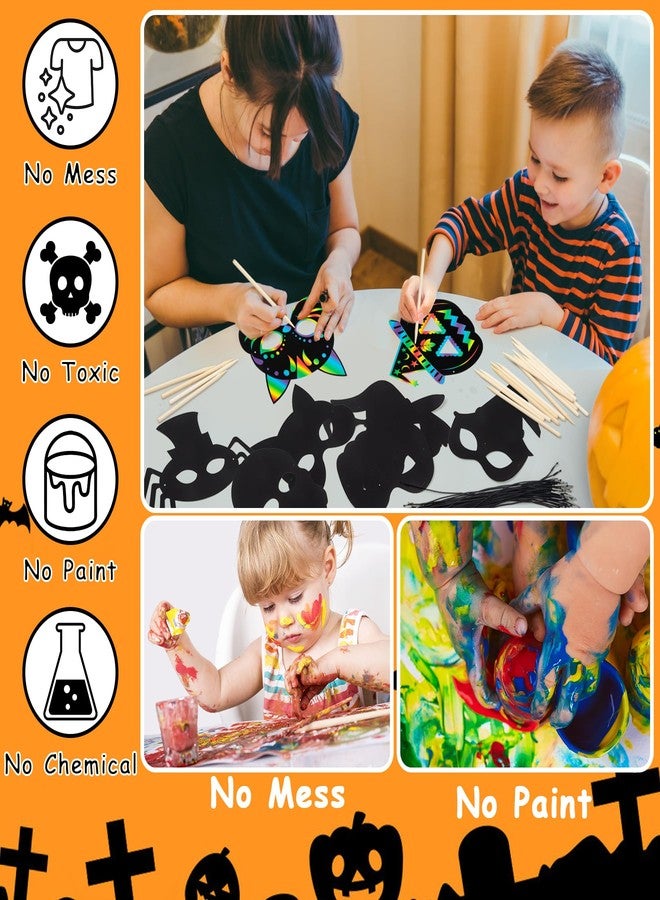 GOMANCHE 36 Pieces Halloween Scratch Art Masks for Kids, DIY Rainbow Magic Scratch Paper Masks for Crafts, Bat Witch Pumpkin Spider Pirate Skull Scratch Mask Crafts for Halloween Party Supplies - Image 5
